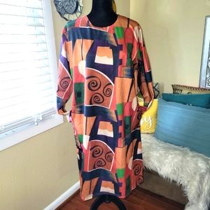 ABSTRACT LONG SLEEVE DRESS WITH POCKETS